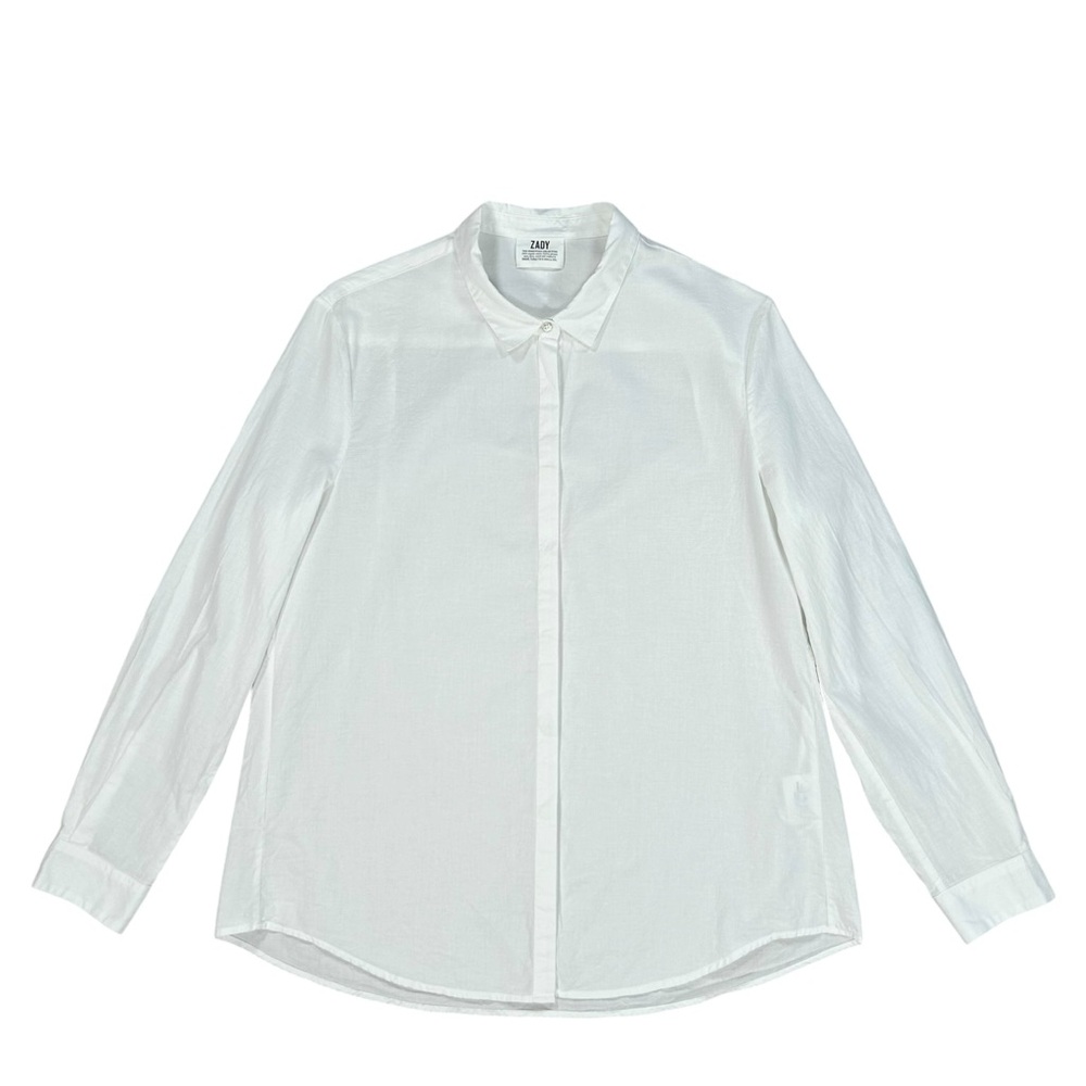 Zady WMS .04 Slim Fit Voile White Button Up L/S Organic Cotton Shirt Sz Large #3